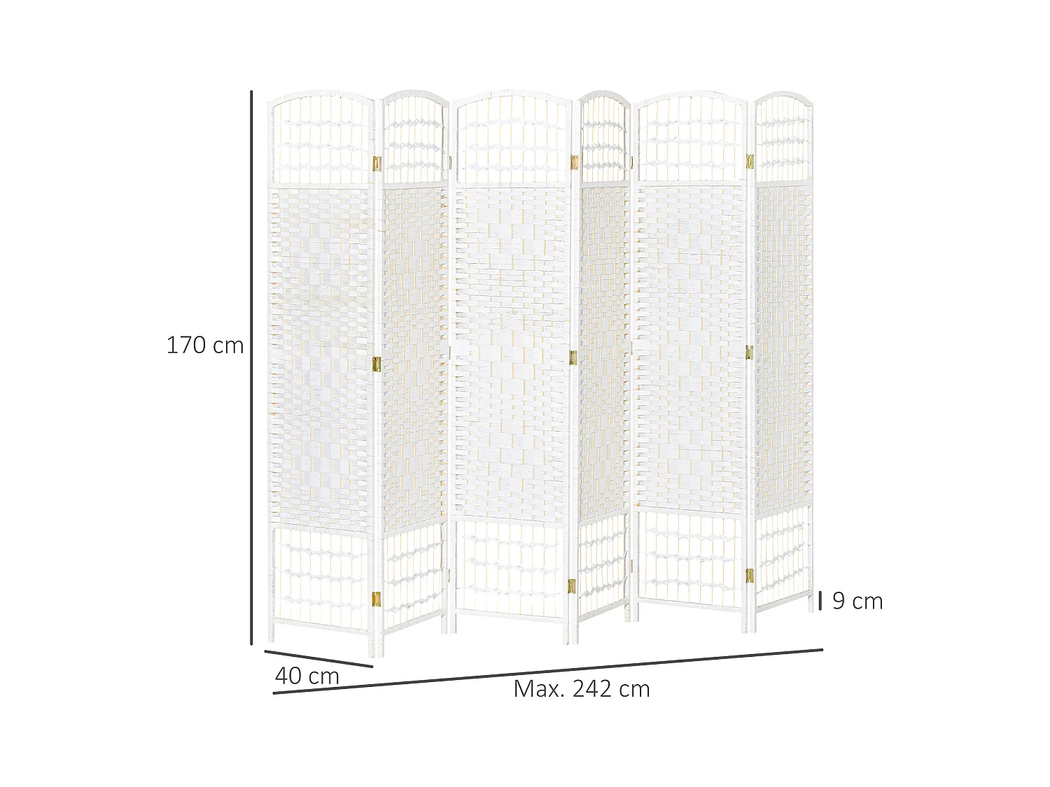 Paravent intérieur 6 panneaux pliables séparateur de pièce bois de peuplier bambou fibres de papier tressée blanc paille