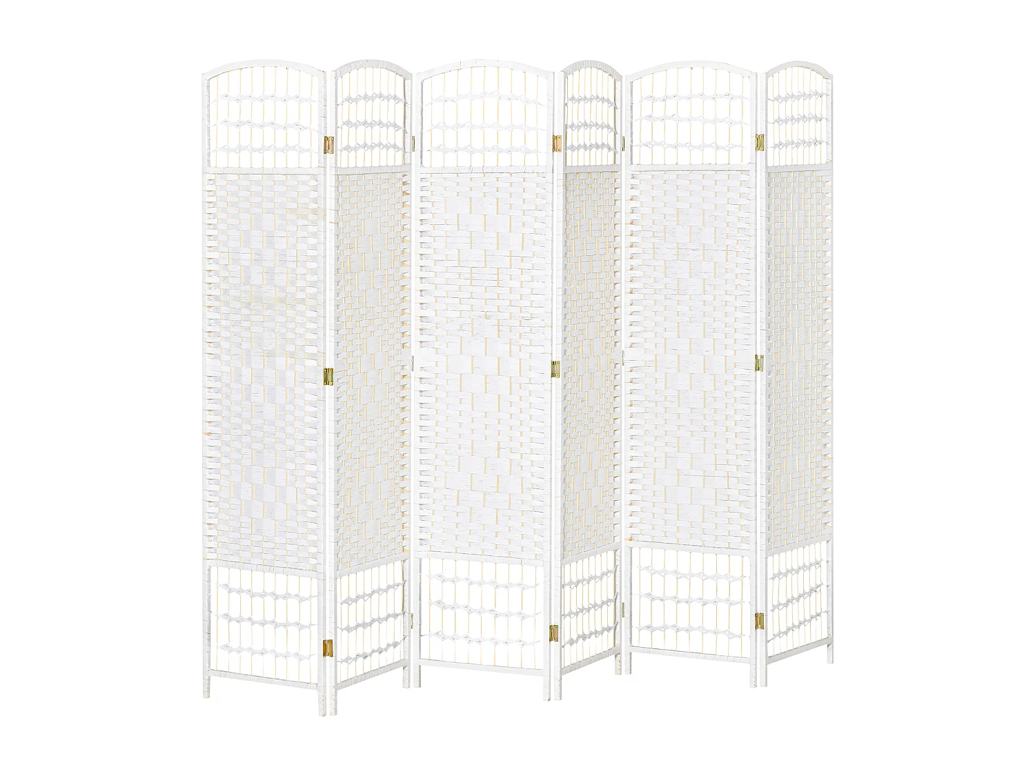 Paravent intérieur 6 panneaux pliables séparateur de pièce bois de peuplier bambou fibres de papier tressée blanc paille