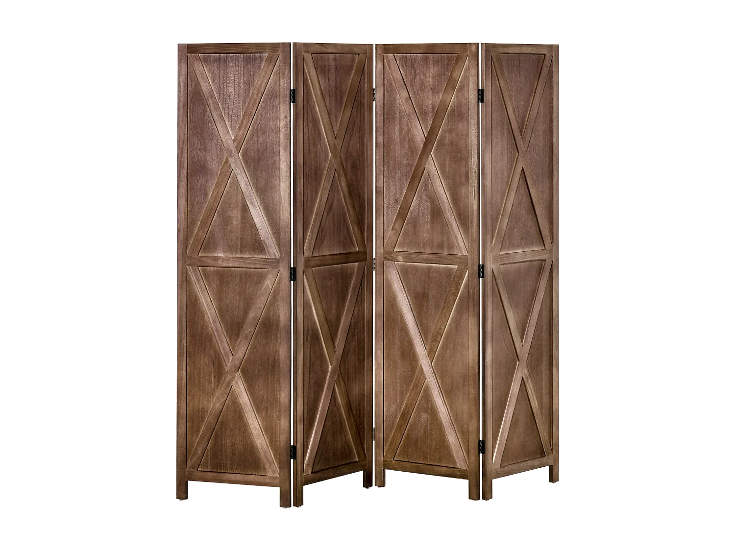 Paravent intérieur 4 panneaux style campagnard chic - séparateur de pièce avec croisillons - bois paulownia effet vieilli