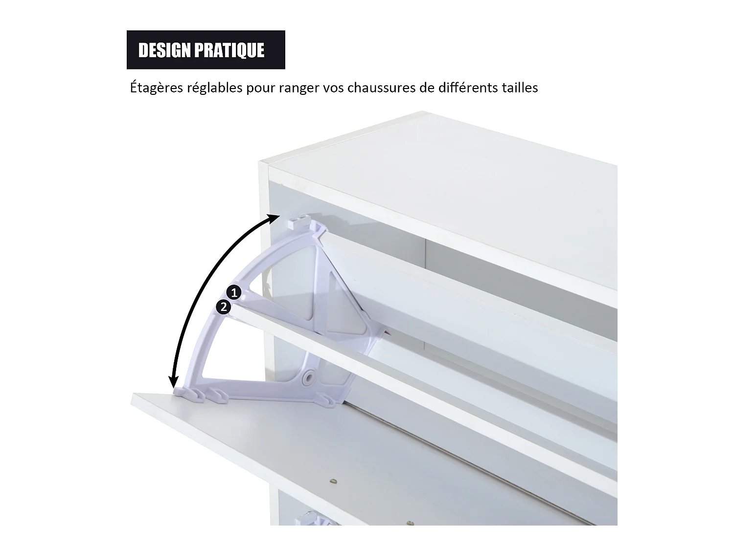 Armoire à chaussures meuble à chaussures dim. 60L x 24l x 80H cm 2 portes abattantes blanc