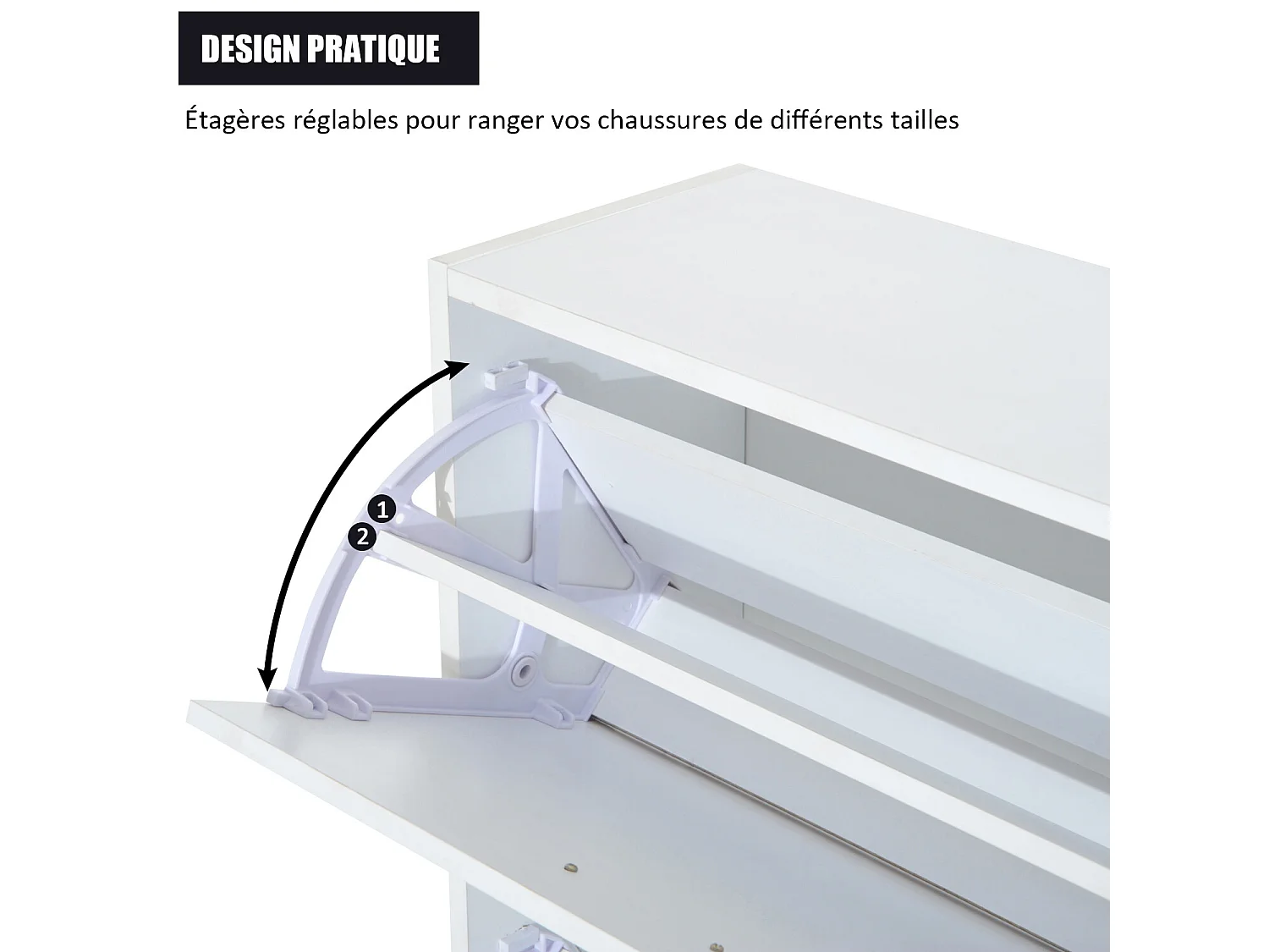 Armoire à chaussures meuble à chaussures dim. 60L x 24l x 80H cm 2 portes abattantes blanc