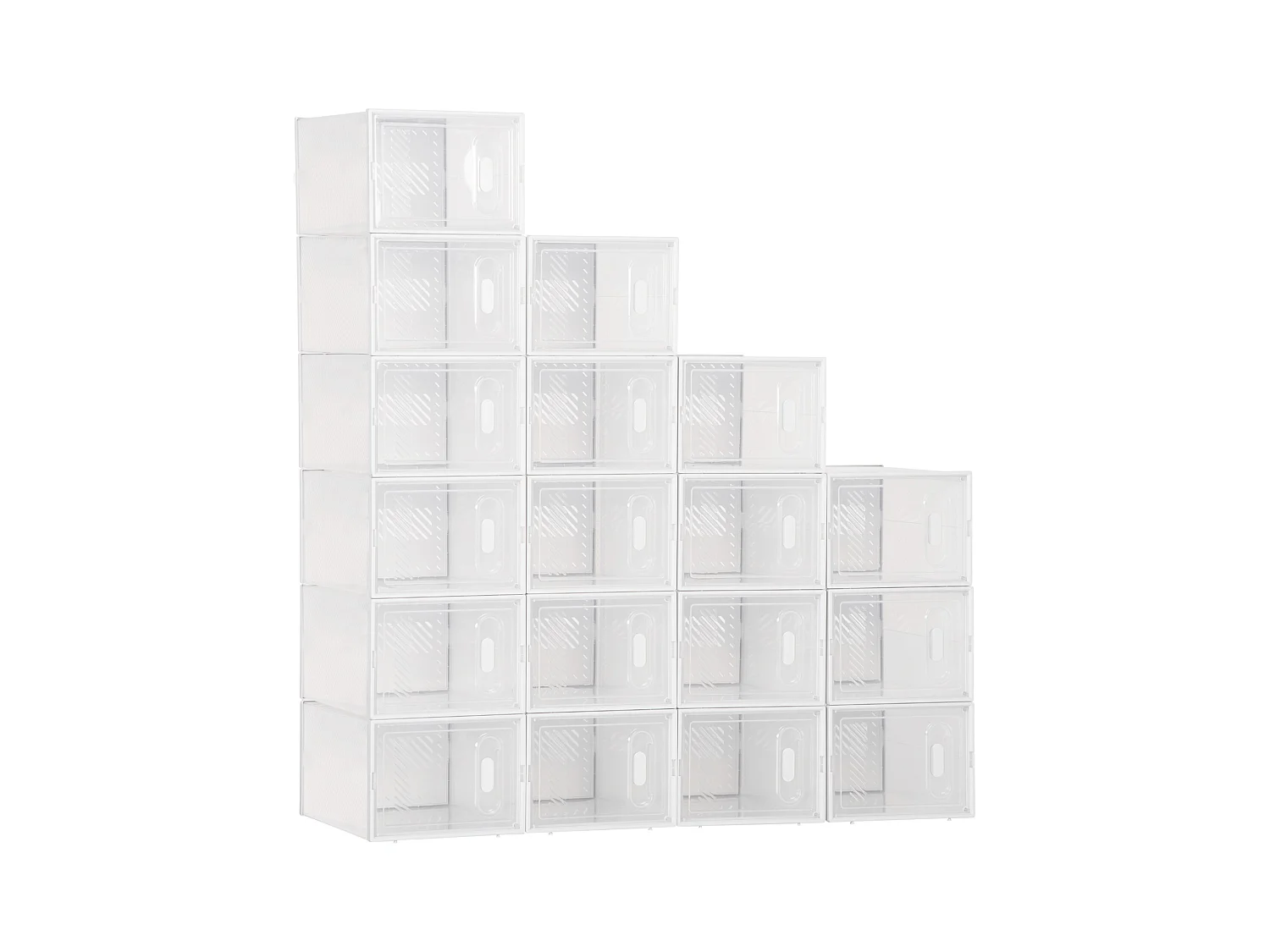 Lot de 18 boites cubes rangement à chaussures modulable avec portes transparentes - dim. 25L x 35l x 19H cm - PP blanc transparent