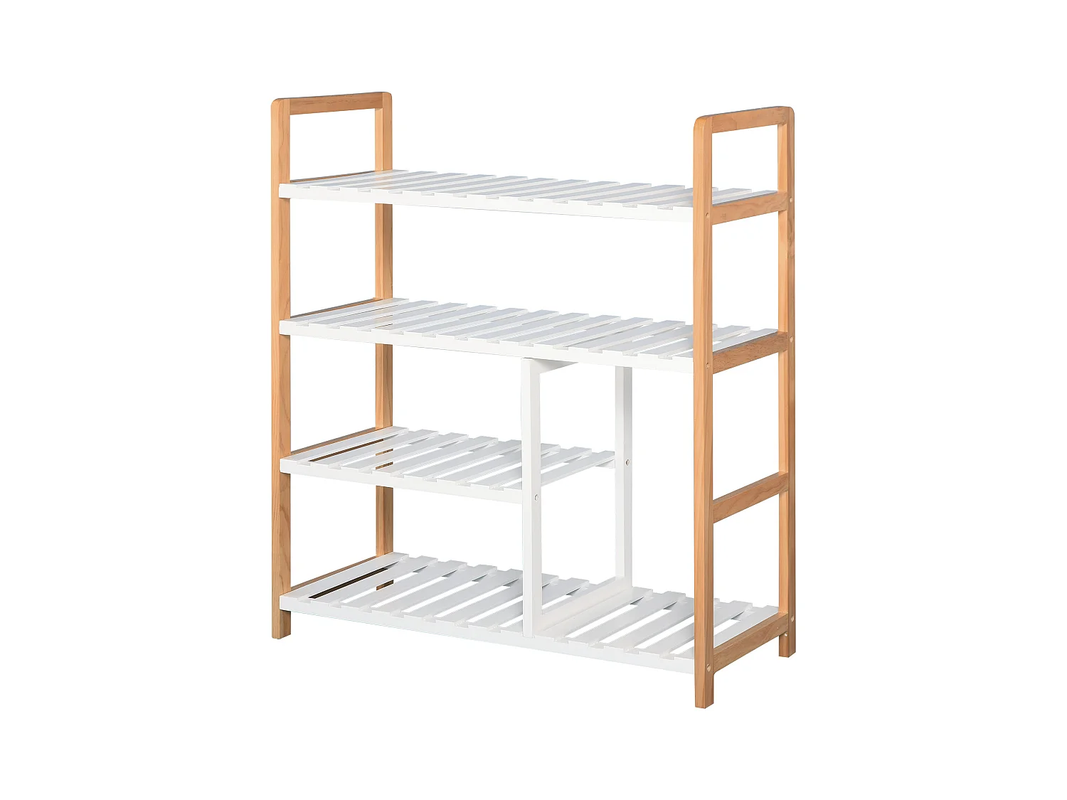 Etagère à chaussures - étagère de rangement - meuble chaussures 4 niveaux bois de pin étagères à lattes MDF blanc