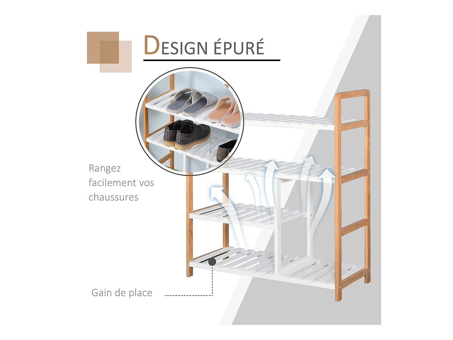 Etagère à chaussures - étagère de rangement - meuble chaussures 4 niveaux bois de pin étagères à lattes MDF blanc