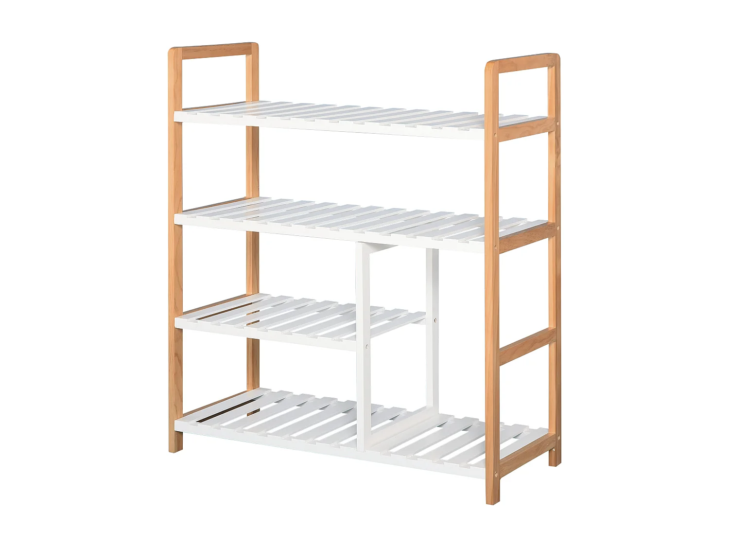 Etagère à chaussures - étagère de rangement - meuble chaussures 4 niveaux bois de pin étagères à lattes MDF blanc