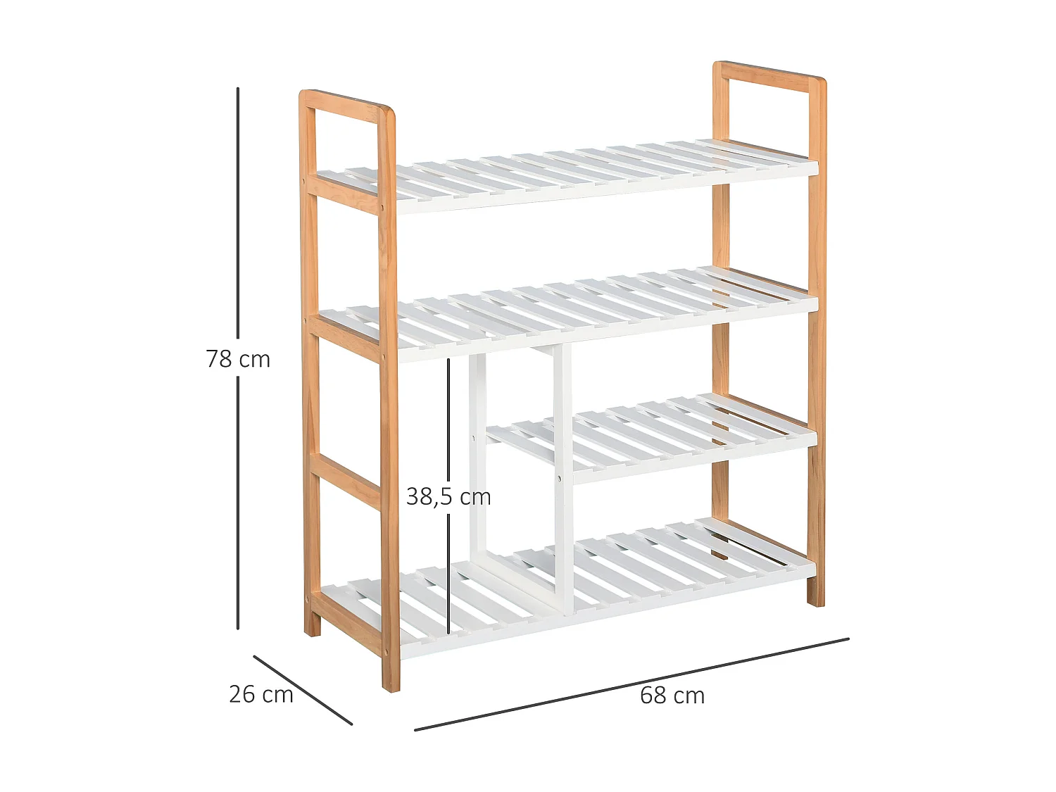 Etagère à chaussures - étagère de rangement - meuble chaussures 4 niveaux bois de pin étagères à lattes MDF blanc