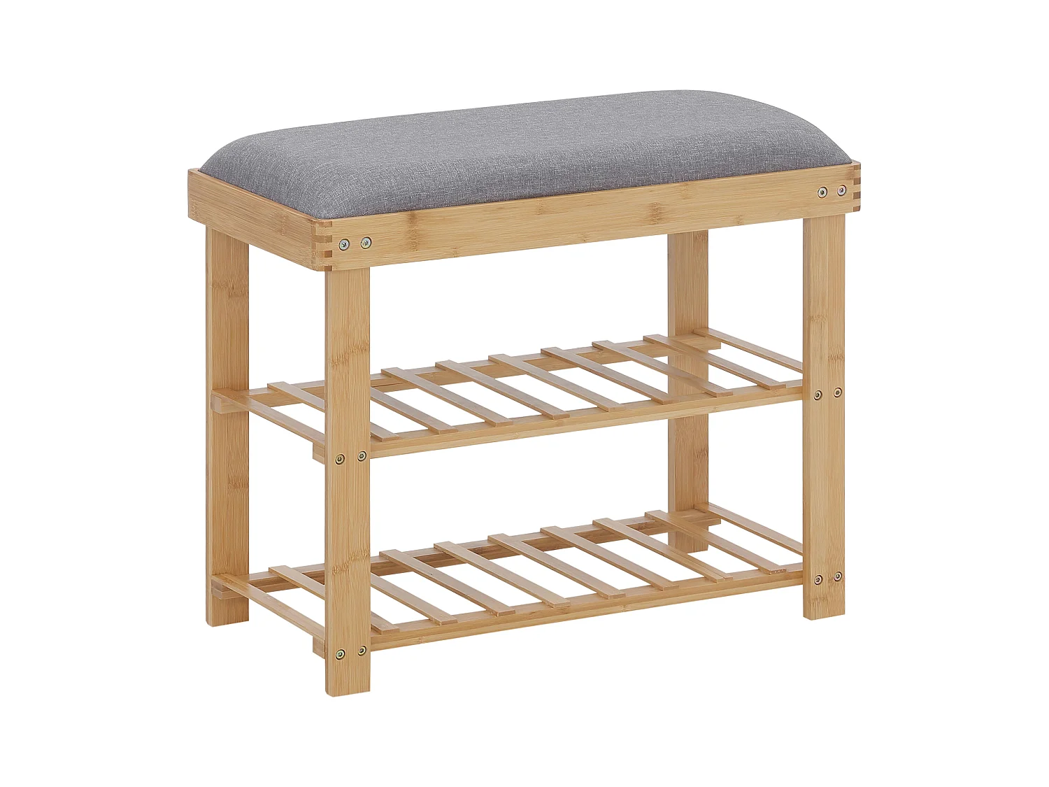 Meuble à chaussures banc à chaussures 2 étagères coussin gris intégré bambou