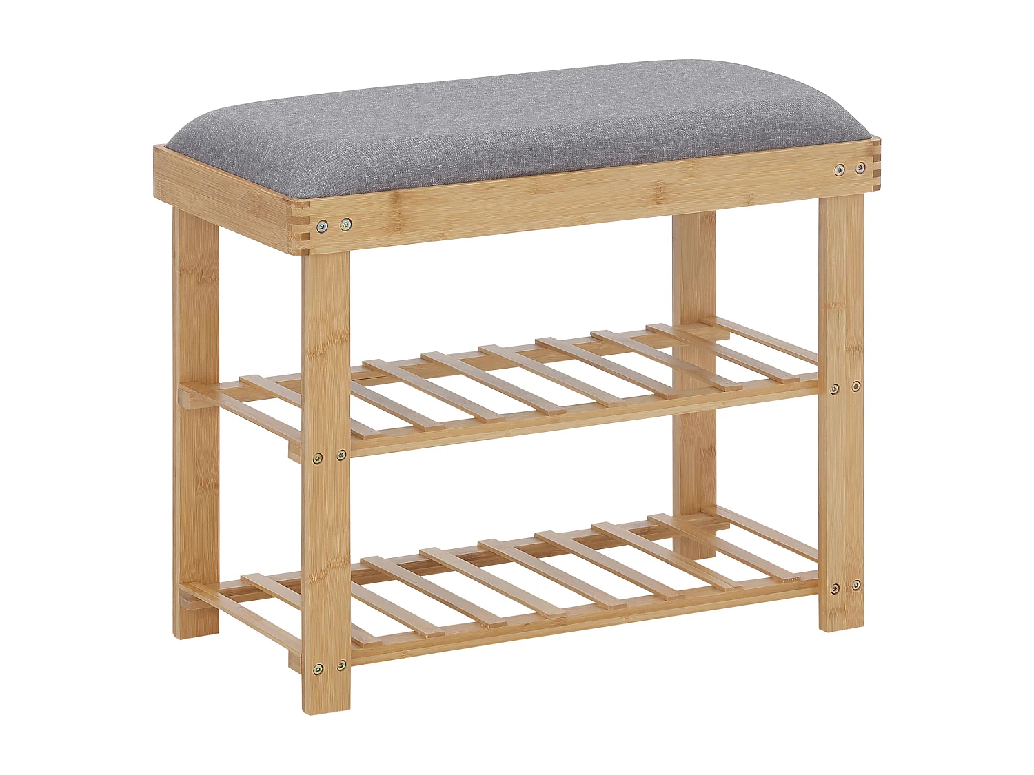 Meuble à chaussures banc à chaussures 2 étagères coussin gris intégré bambou