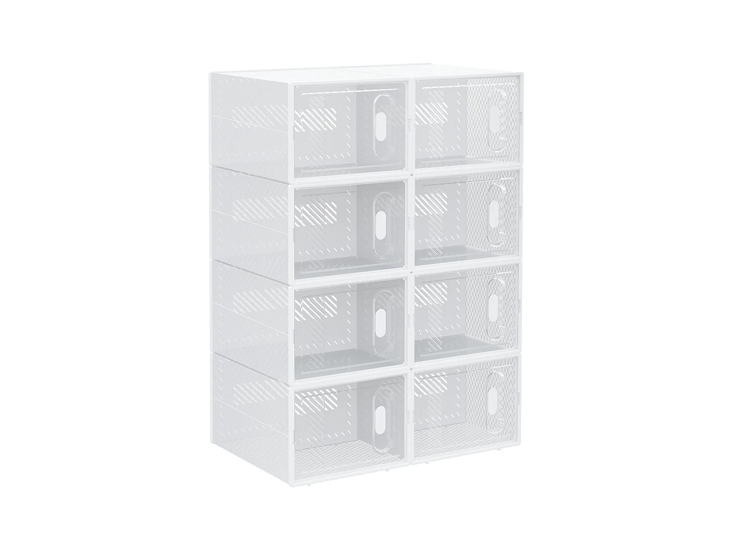 Lot de 8 boites cubes rangement à chaussures modulable avec portes transparentes - dim. 25L x 35l x 19H cm - PP blanc transparent