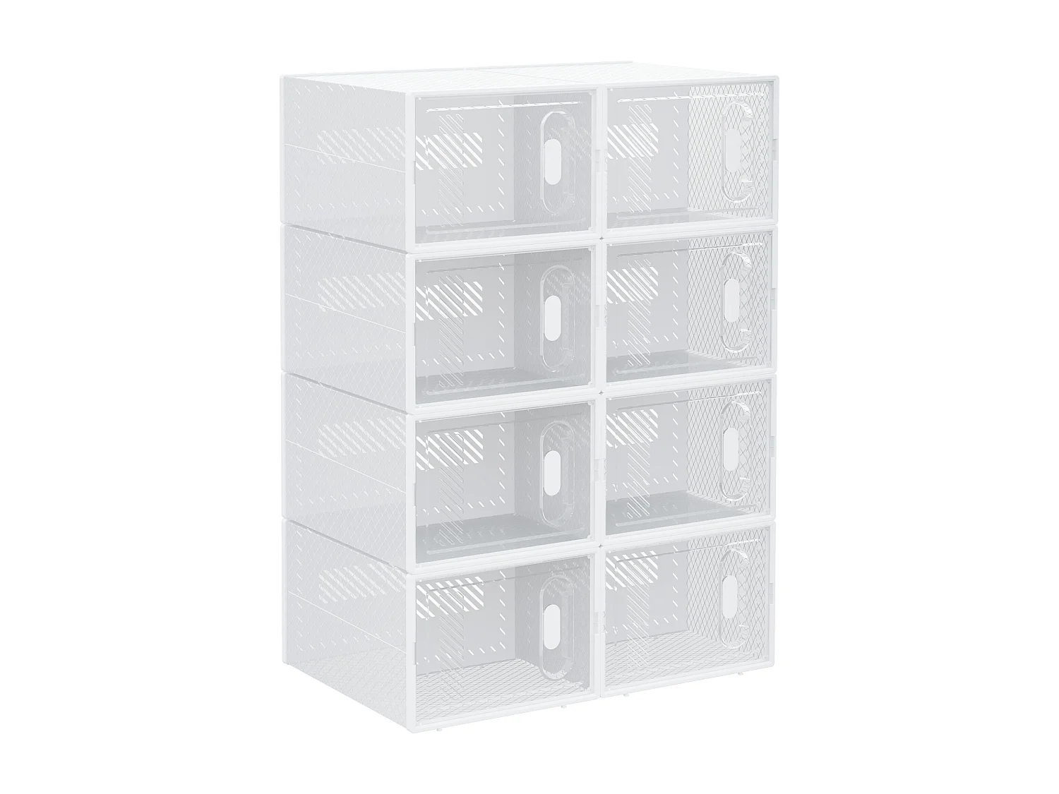 Lot de 8 boites cubes rangement à chaussures modulable avec portes transparentes - dim. 25L x 35l x 19H cm - PP blanc transparent