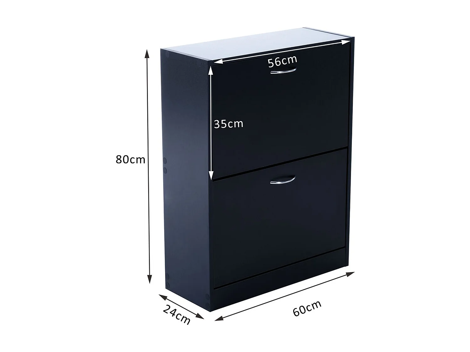 Meuble à chaussures double compartiment à bascule 60L x 24l x 80H cm panneaux de particules noir