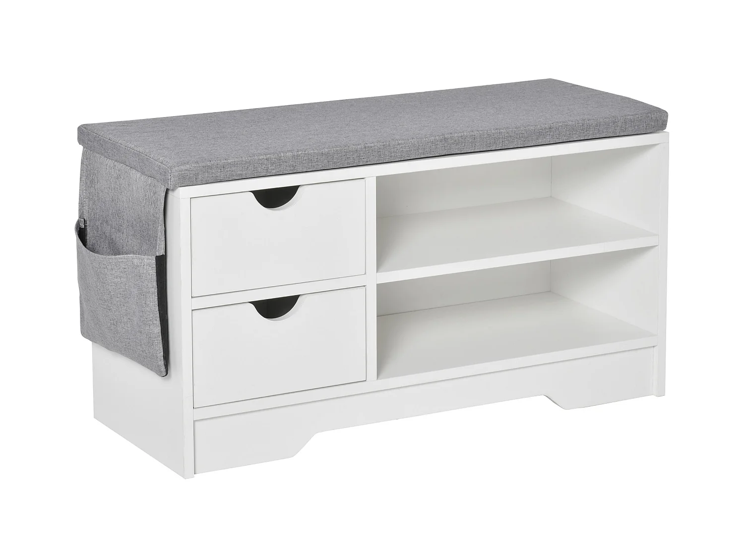 Meuble chaussures et banc à chaussures avec coussin gris 2 étagères et 2 tiroirs MDF 80,5 x 30,5 x 43,5 cm gris et blanc