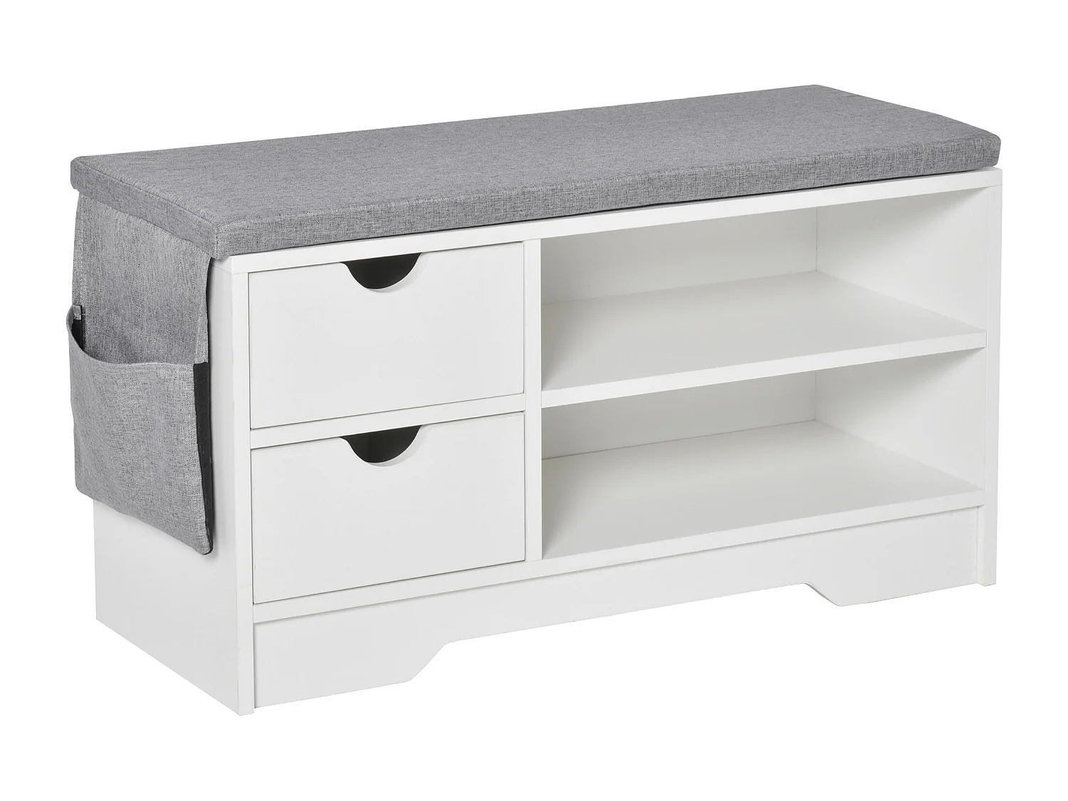 Meuble chaussures et banc à chaussures avec coussin gris 2 étagères et 2 tiroirs MDF 80,5 x 30,5 x 43,5 cm gris et blanc