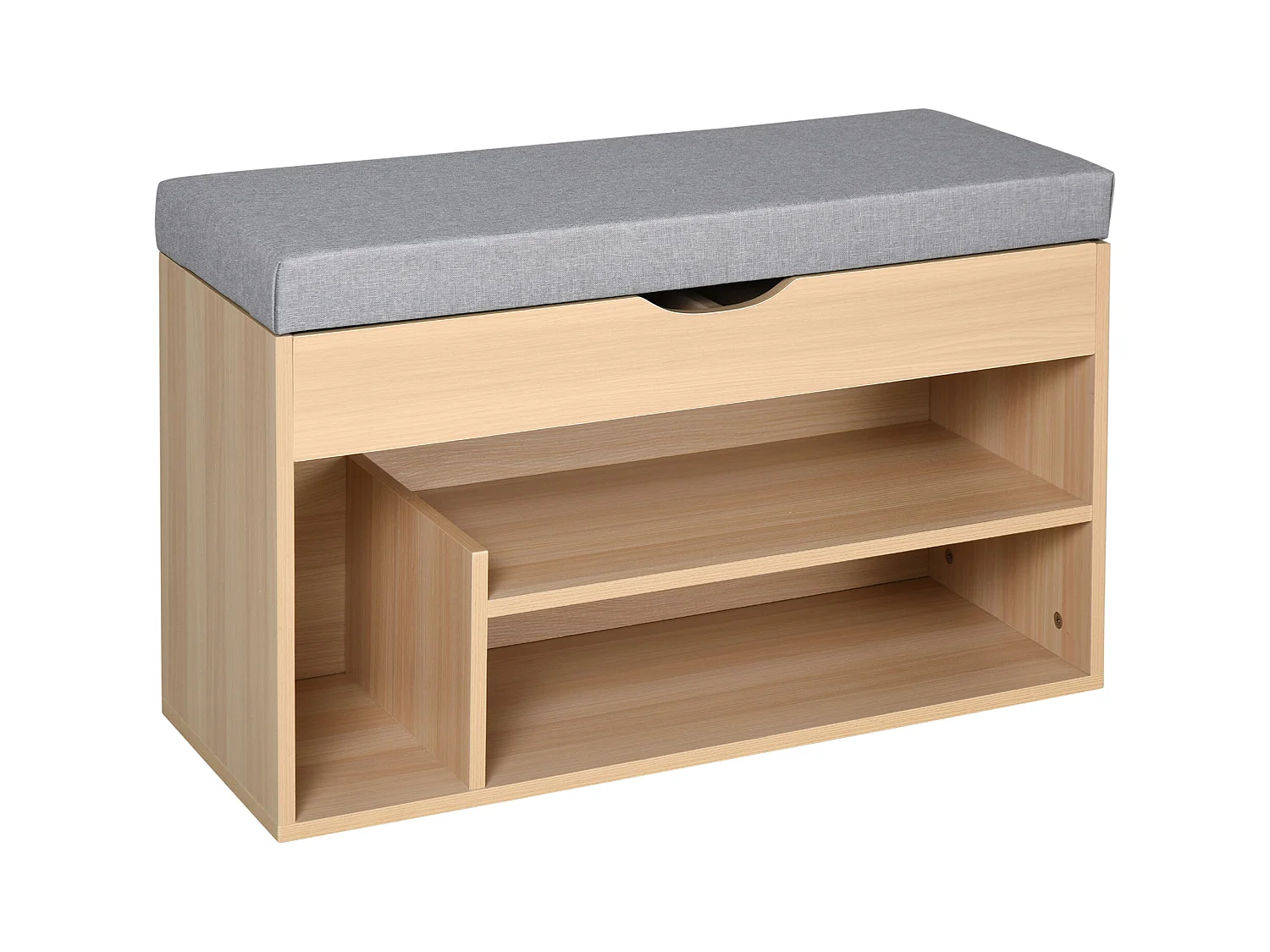 Meuble chaussures banc à chaussures 2 niveaux rangement, niche + coffre intégré avec coussin beige gris