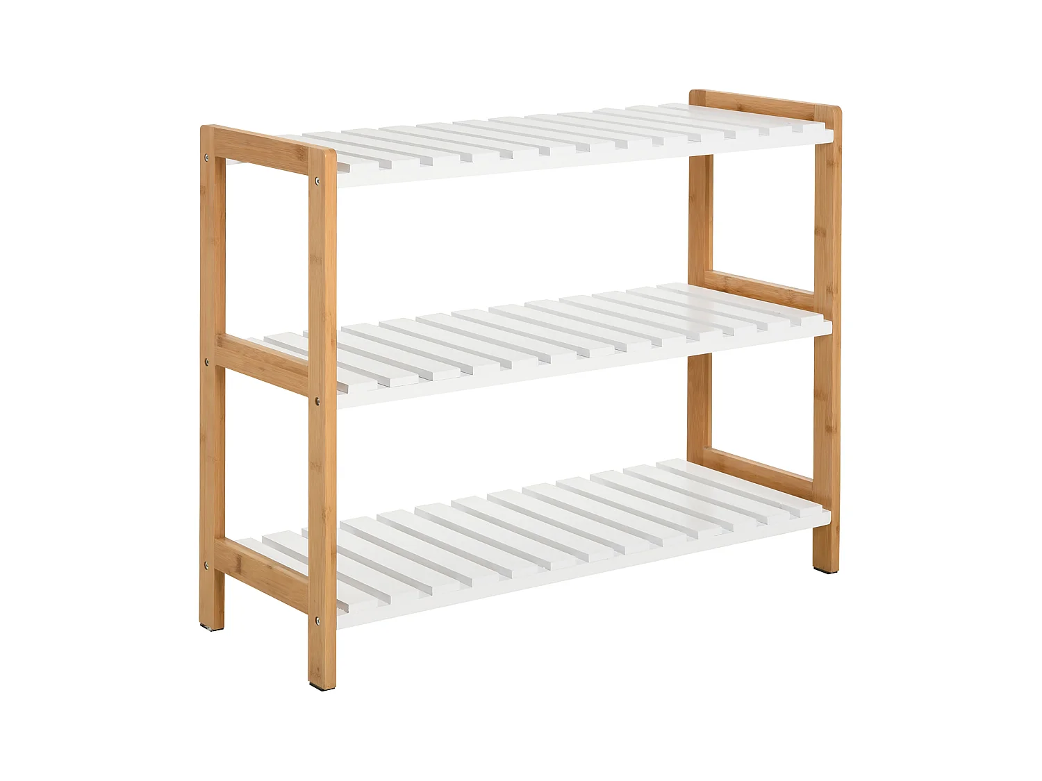 Etagère à chaussures, étagère de rangement, meuble chaussures 3 niveaux bambou MDF blanc