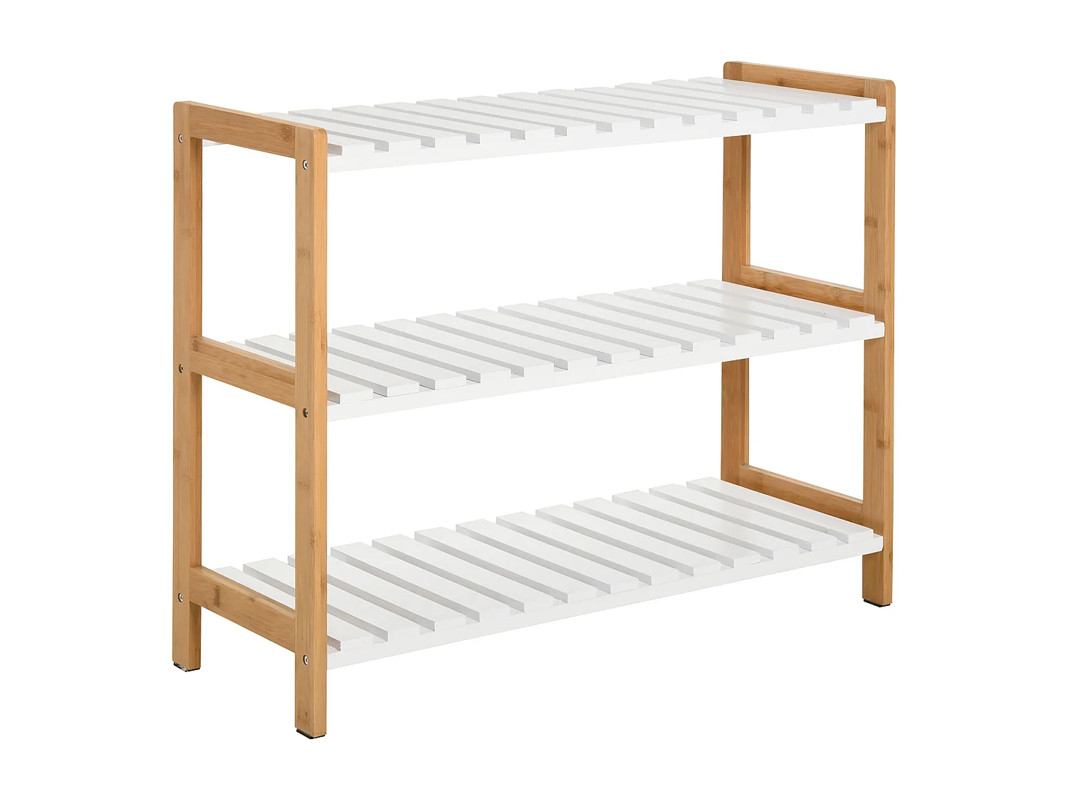 Meuble à chaussures range-chaussures 3 niveaux MDF bambou blanc naturel
