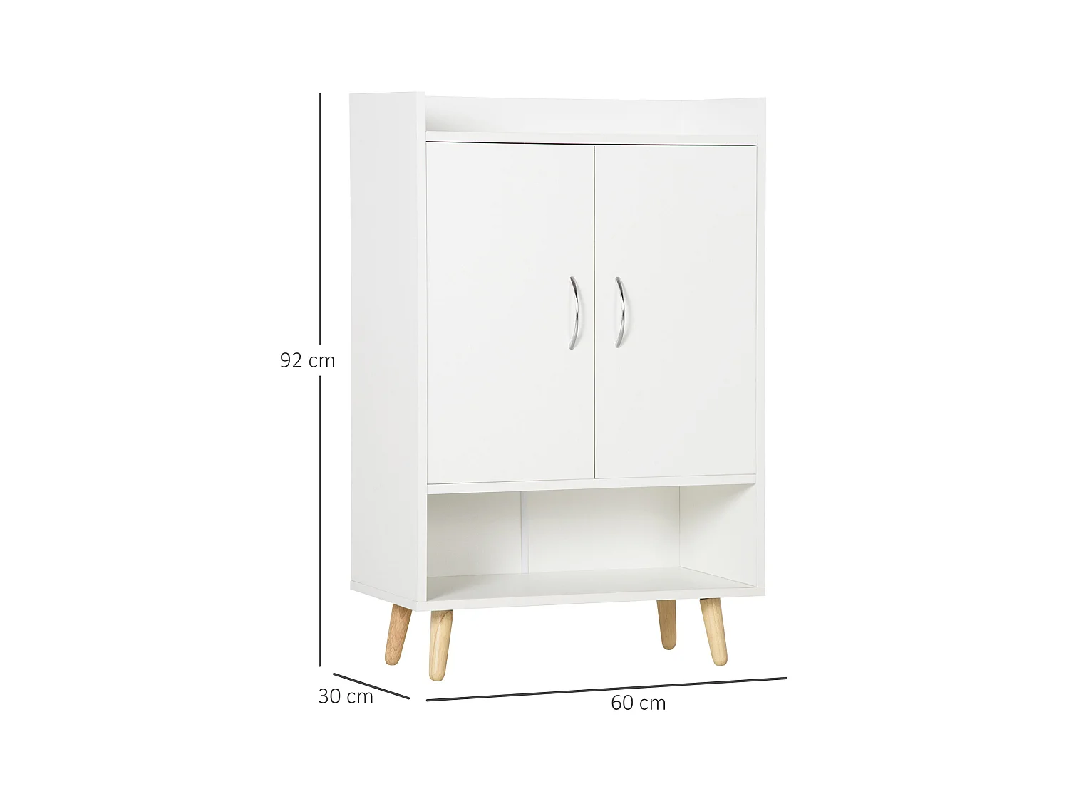 Meuble à chaussures scandinave placard 2 portes 4 étagères pieds effilés inclinés bois panneaux particules blanc
