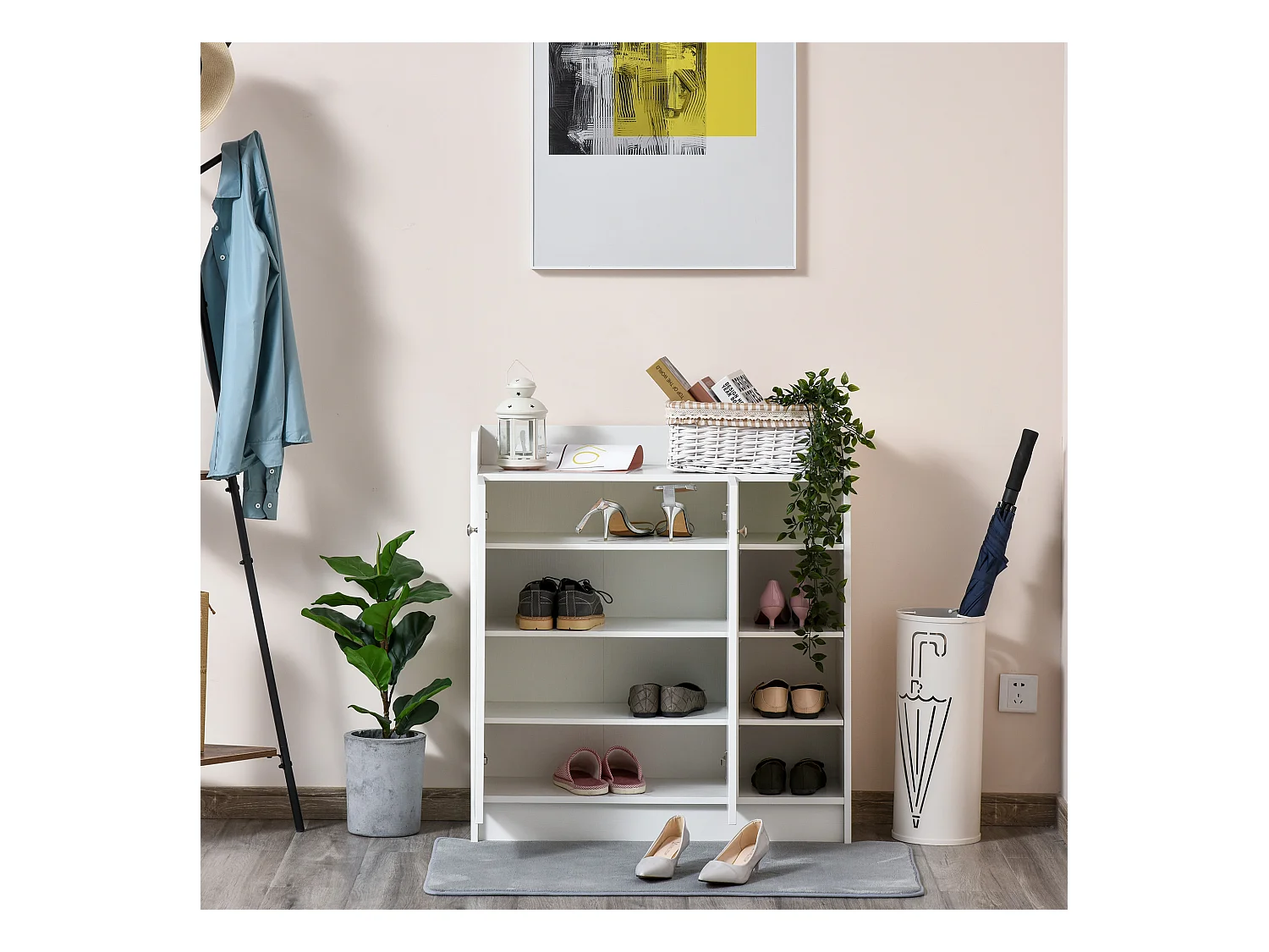 Armoire / etagere / meuble a chaussures très pratique en panneaux de particules blanc