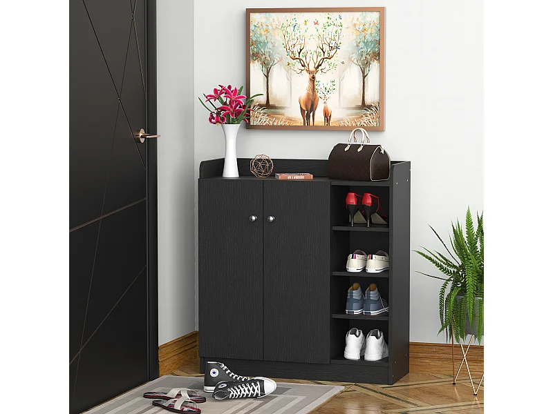 Armoire / etagere / meuble a chaussures très pratique en panneaux de particules noir