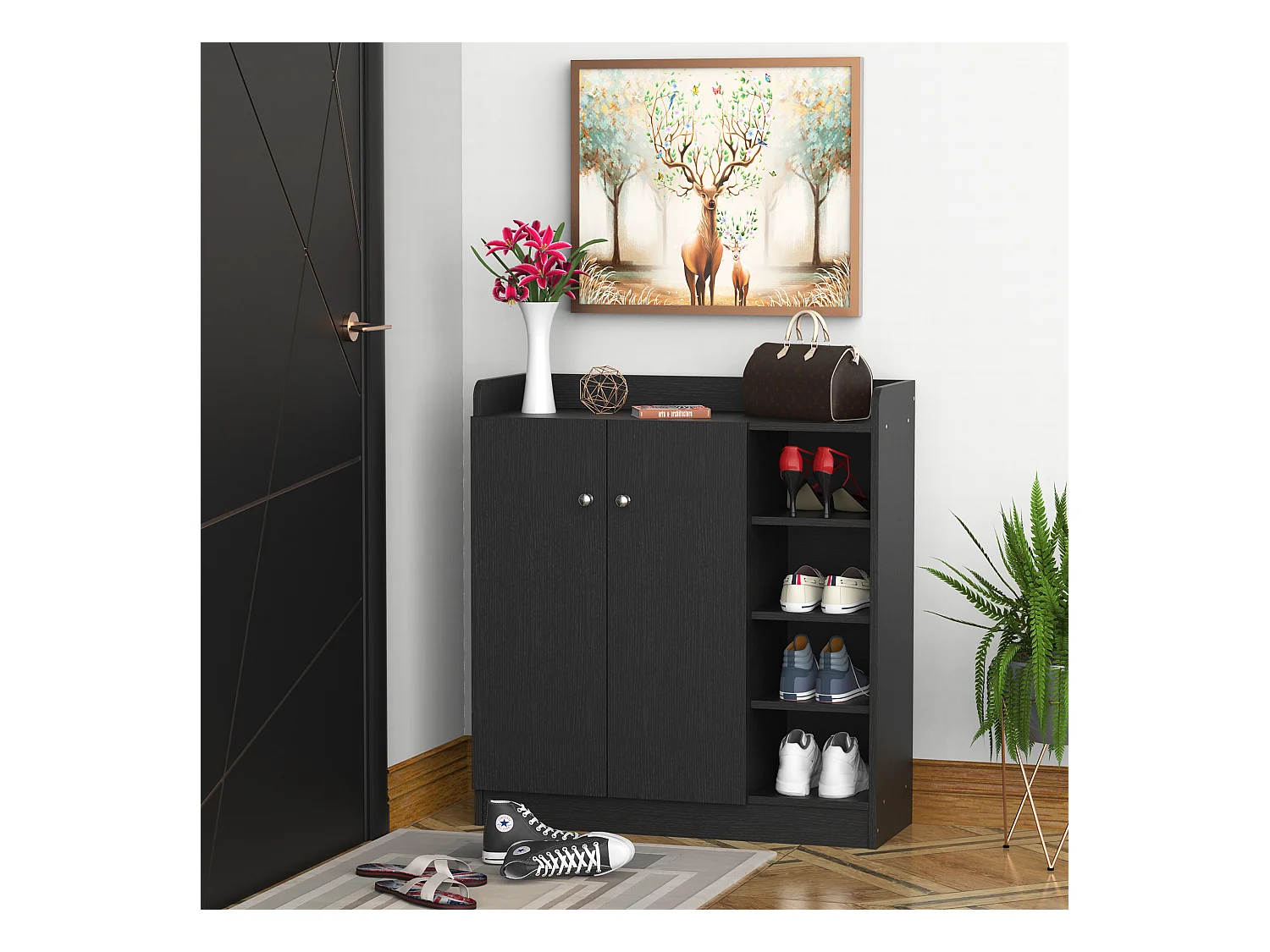 Armoire / etagere / meuble a chaussures très pratique en panneaux de particules noir