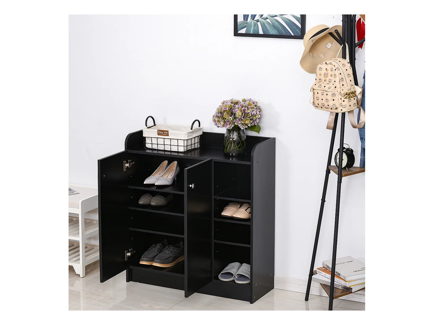 Armoire / etagere / meuble a chaussures très pratique en panneaux de particules noir