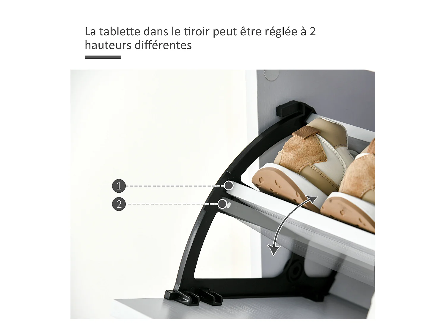 Meuble à chaussures - 3 portes abattantes et tiroir coulissant - dim. 62L x 24l x 135H cm - poignées alu. panneaux particules blanc