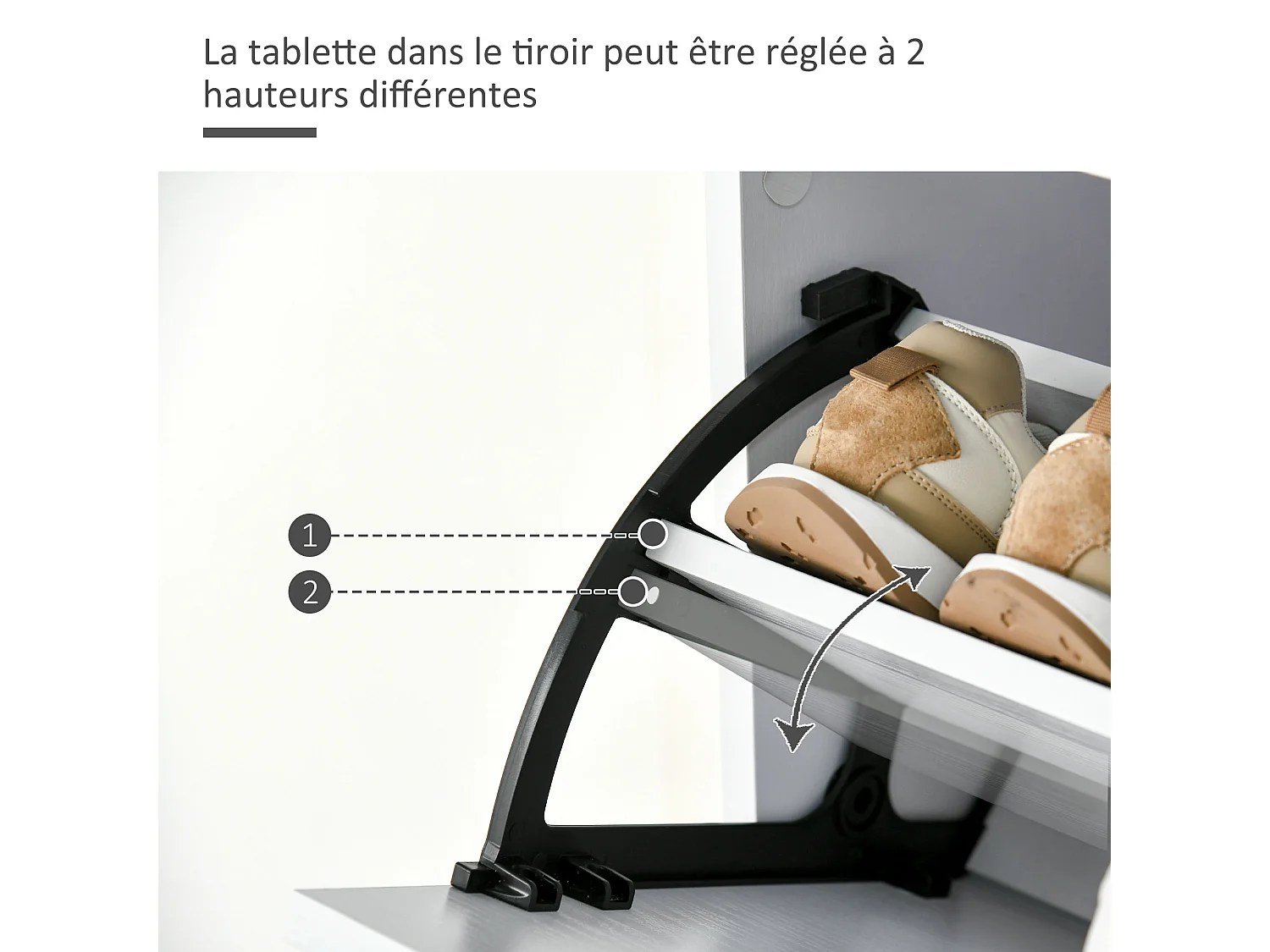 Meuble à chaussures - 3 portes abattantes et tiroir coulissant - dim. 62L x 24l x 135H cm - poignées alu. panneaux particules blanc