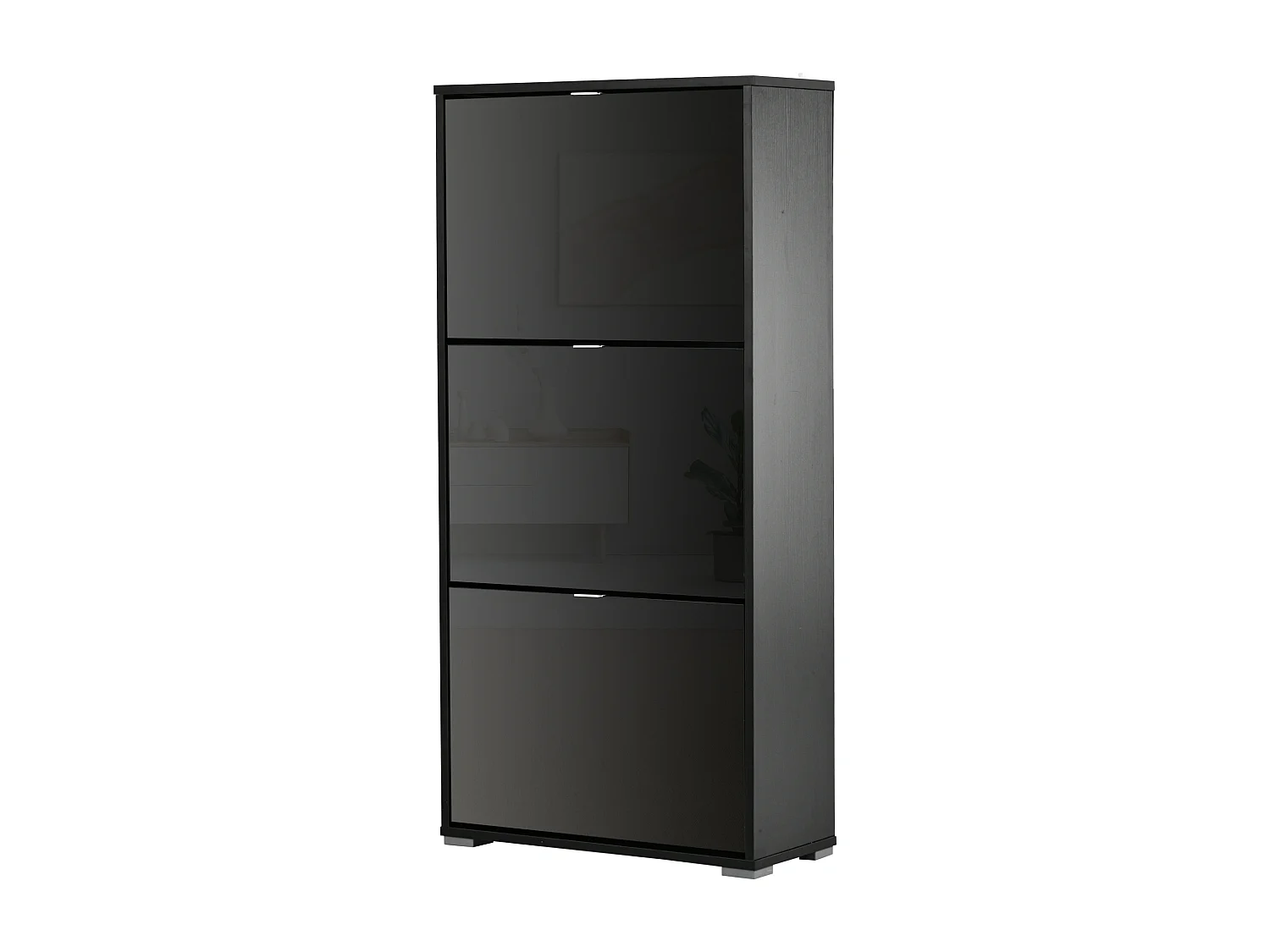 Meuble à chaussures 3 portes abattantes 3 compartiments MDF noir laqué