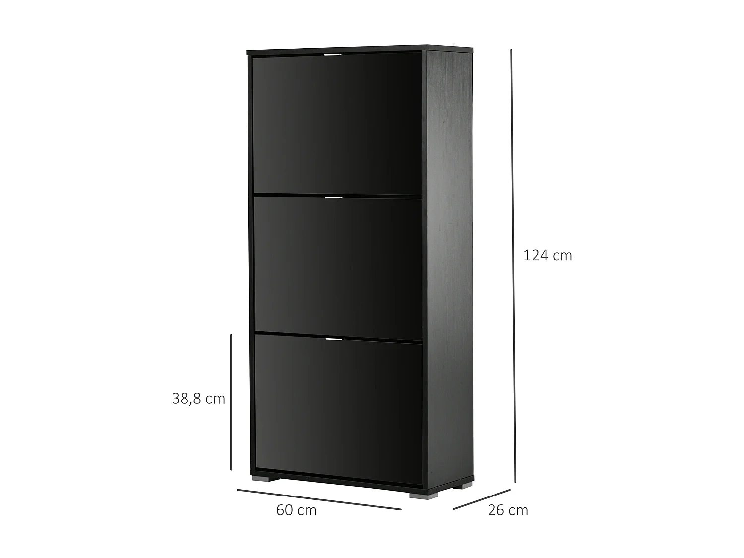 Meuble à chaussures 3 portes abattantes 3 compartiments MDF noir laqué