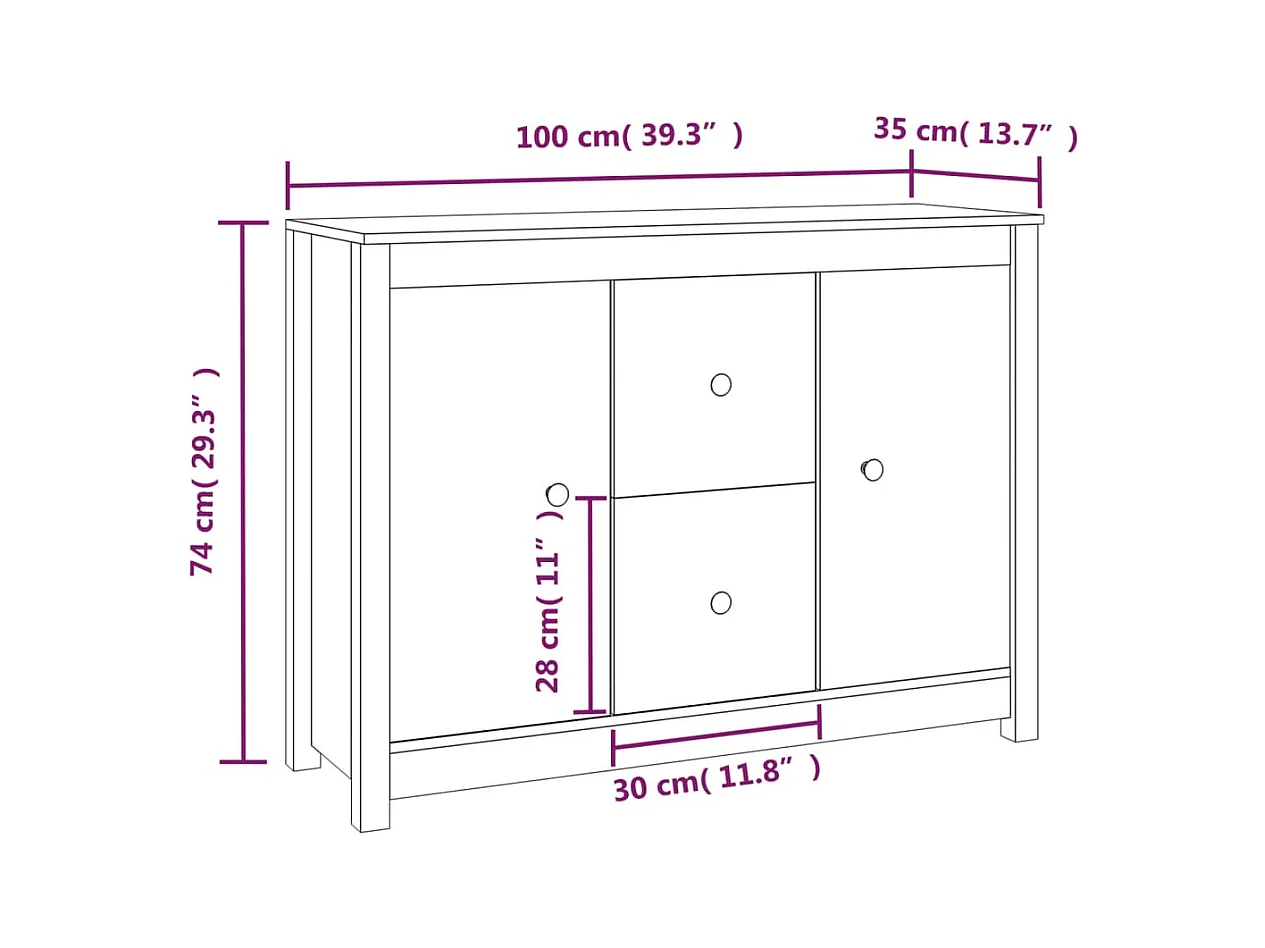 Aparador buffet cómoda armario mueble organizador cocina salón salón 100 x 35 x 74 cm madera maciza de pino marrón 02_0029495