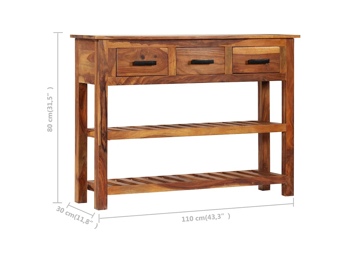 Credenza cassettiera cassettiera mobile contenitore organizer cucina soggiorno soggiorno con 3 cassetti 110 x 30 x 80 cm legno massello di acacia marrone 02_0029735