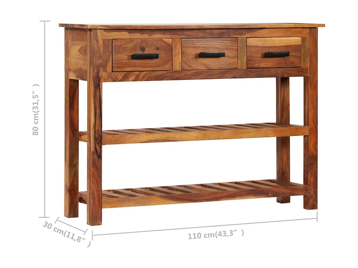 Aparador cómoda cómoda armario mueble organizador cocina salón salón con 3 cajones 110 x 30 x 80 cm madera maciza de acacia marrón 02_0029735