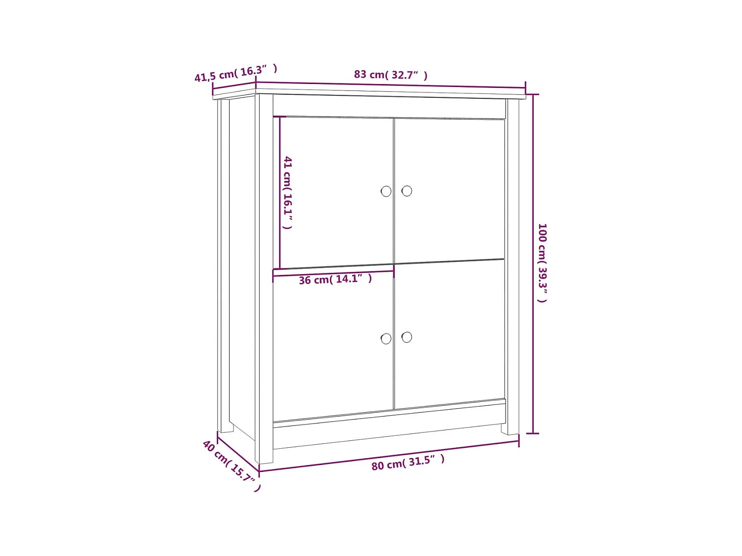 Aparador buffet cómoda armario unidad de almacenamiento organizador cocina salón salón 83 x 41,5 x 100 cm madera maciza de pino blanco 02_0030522