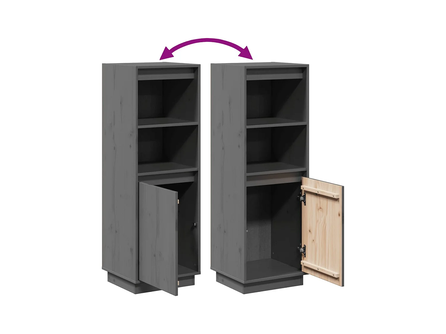 Aparador buffet cómoda armario mueble organizador cocina salón salón alto 37 x 34 x 110 cm madera maciza de pino gris 02_0034225