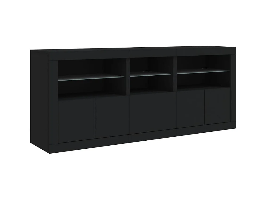 Aparador cómoda cómoda armario mueble organizador cocina salón salón con luces LED 162 x 37 x 67 cm negro 02_0030018