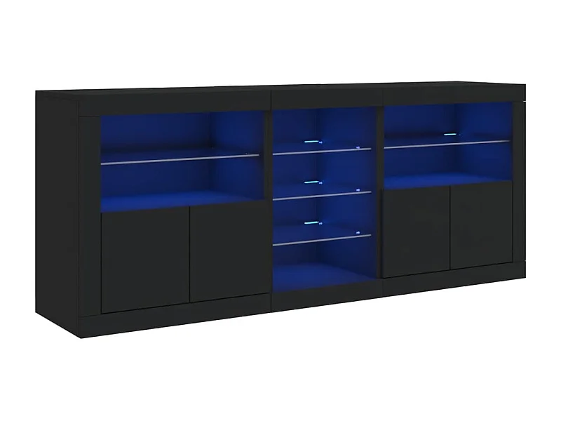 Aparador Cómoda Cómoda Armario Unidad de Almacenamiento Organizador Cocina Salón Salón con Luces LED 162 x 37 x 67 cm Negro 02_0030019