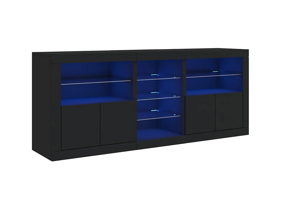 Aparador cômoda armário armário organizador cozinha sala sala com luzes LED 162 x 37 x 67 cm preto 02_0030019