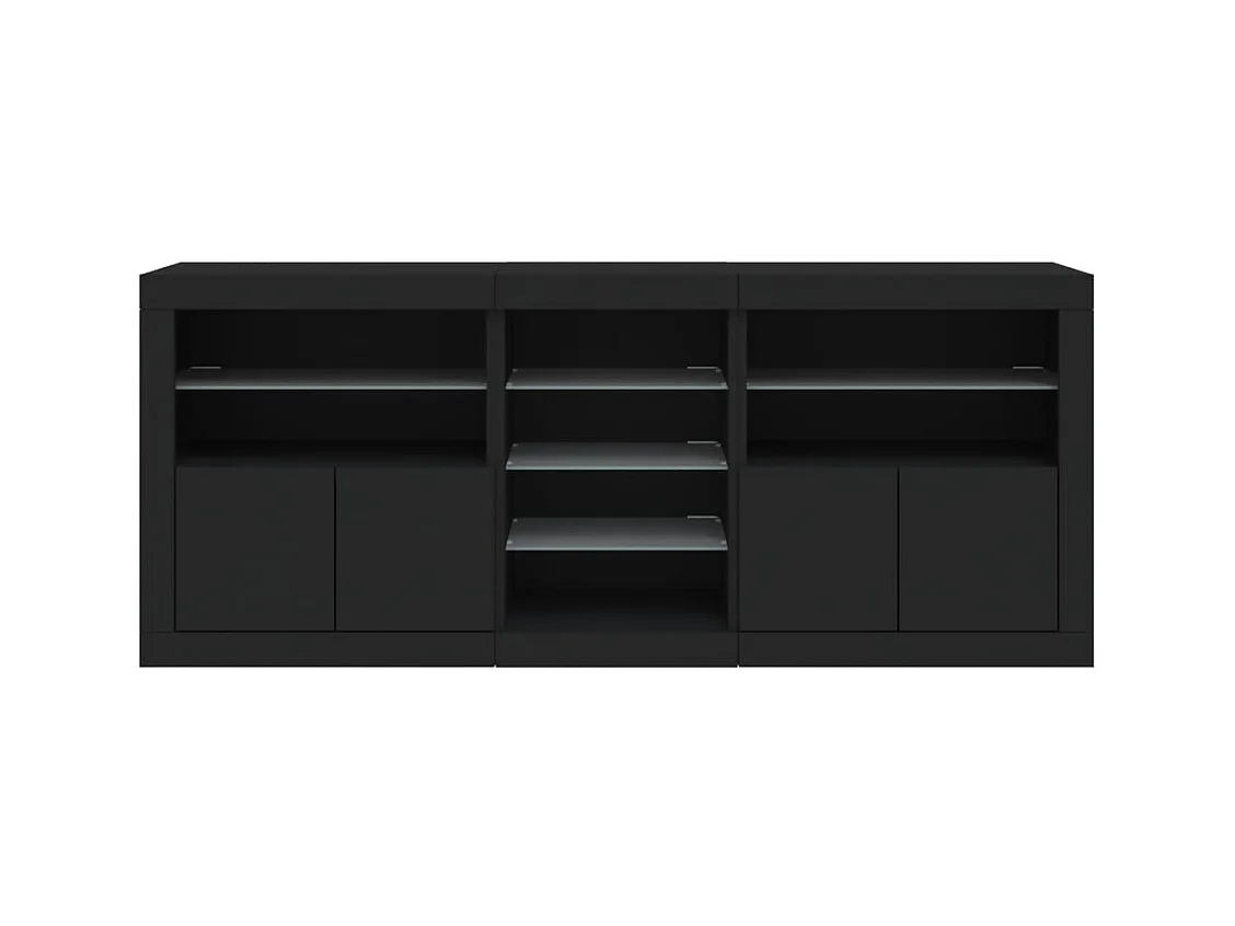 Aparador cômoda armário armário organizador cozinha sala sala com luzes LED 162 x 37 x 67 cm preto 02_0030019