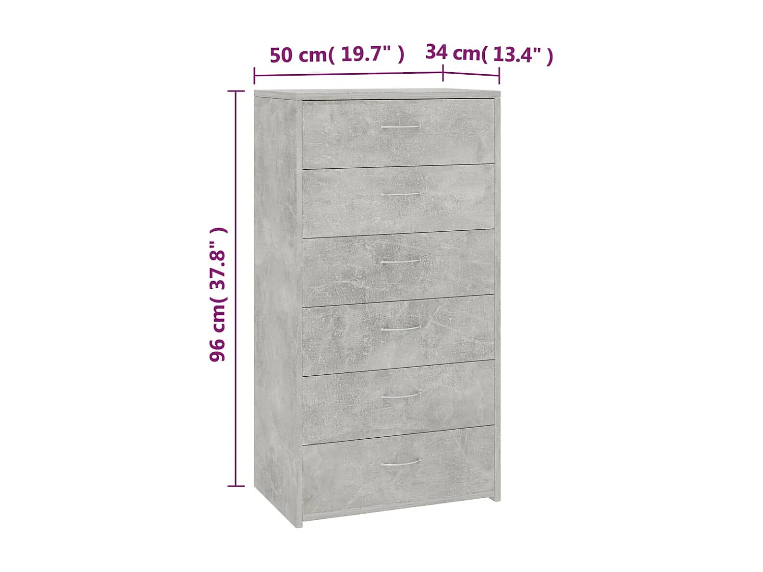 Credenza cassettiera mobile contenitore organizer cucina soggiorno soggiorno con 6 cassetti 50 x 34 x 96 cm MDF grigio 02_0029761