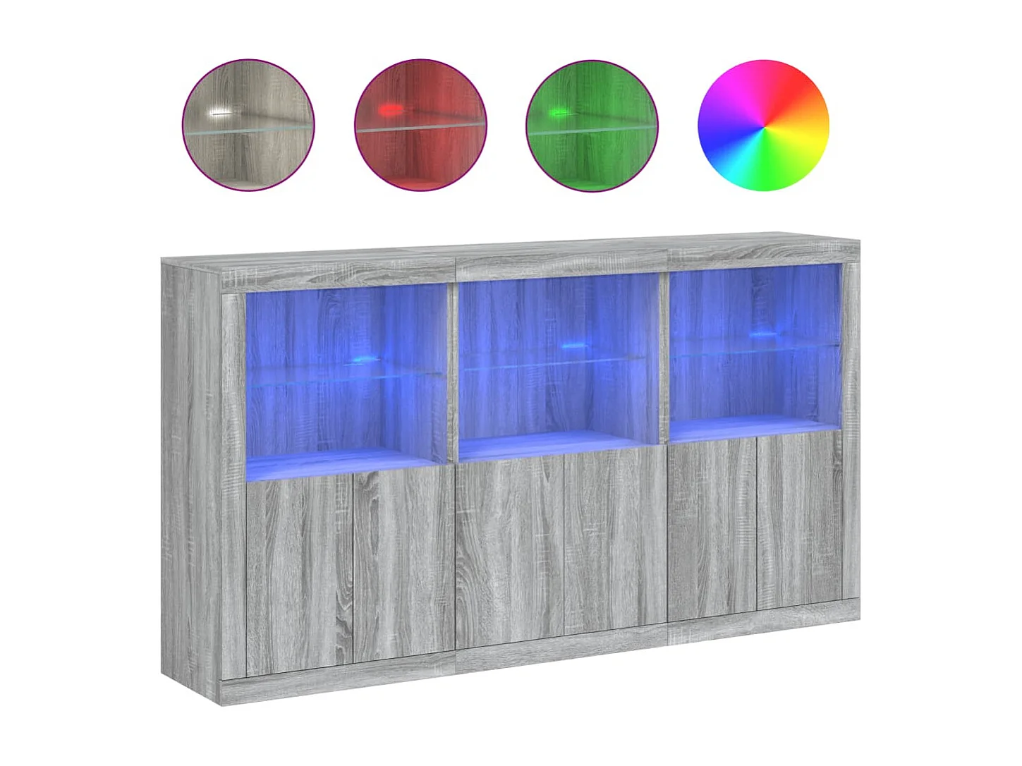 Aparador cómoda armario mueble organizador cocina salón salón con luces LED sonoma 181,5 x 37 x 100 cm gris 02_0030062