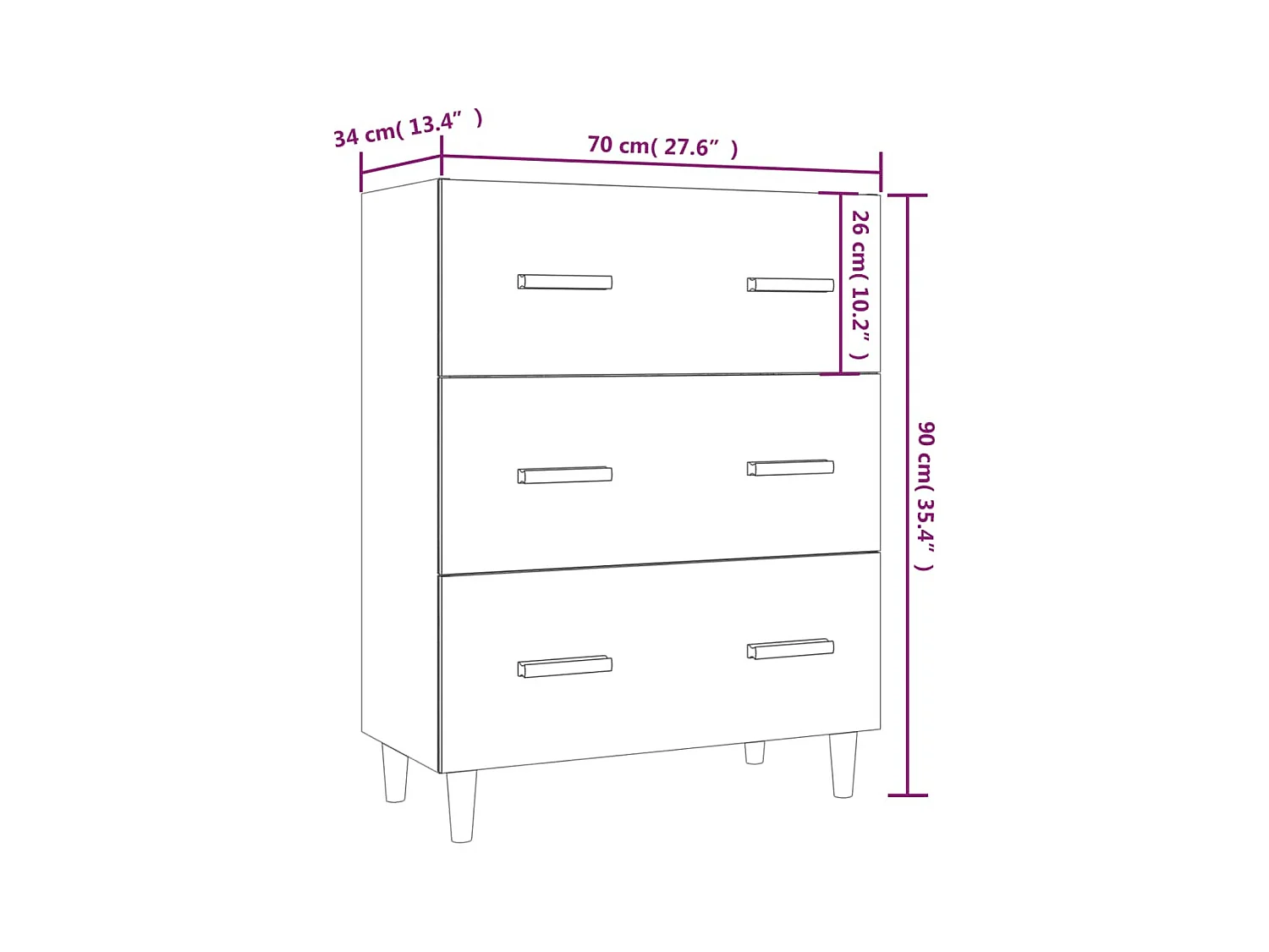 Credenza buffet cassettiera mobile contenitore organizer cucina soggiorno soggiorno 70 x 34 x 90 cm derivati ​​del legno bianco 02_0030484