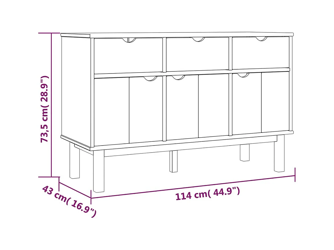 Aparador buffet cómoda mueble almacenaje organizador cocina salón salón 114 x 43 x 73,5 cm madera maciza de pino marrón 02_0036183