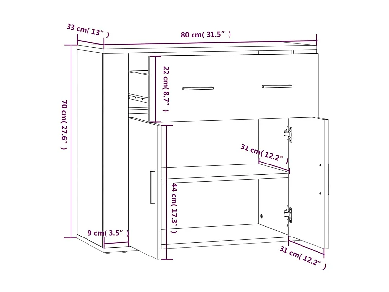 Credenza cassettiera mobile contenitore organizer cucina soggiorno soggiorno Sonoma 80 x 33 x 70 cm derivati ​​del legno grigio 02_0036535