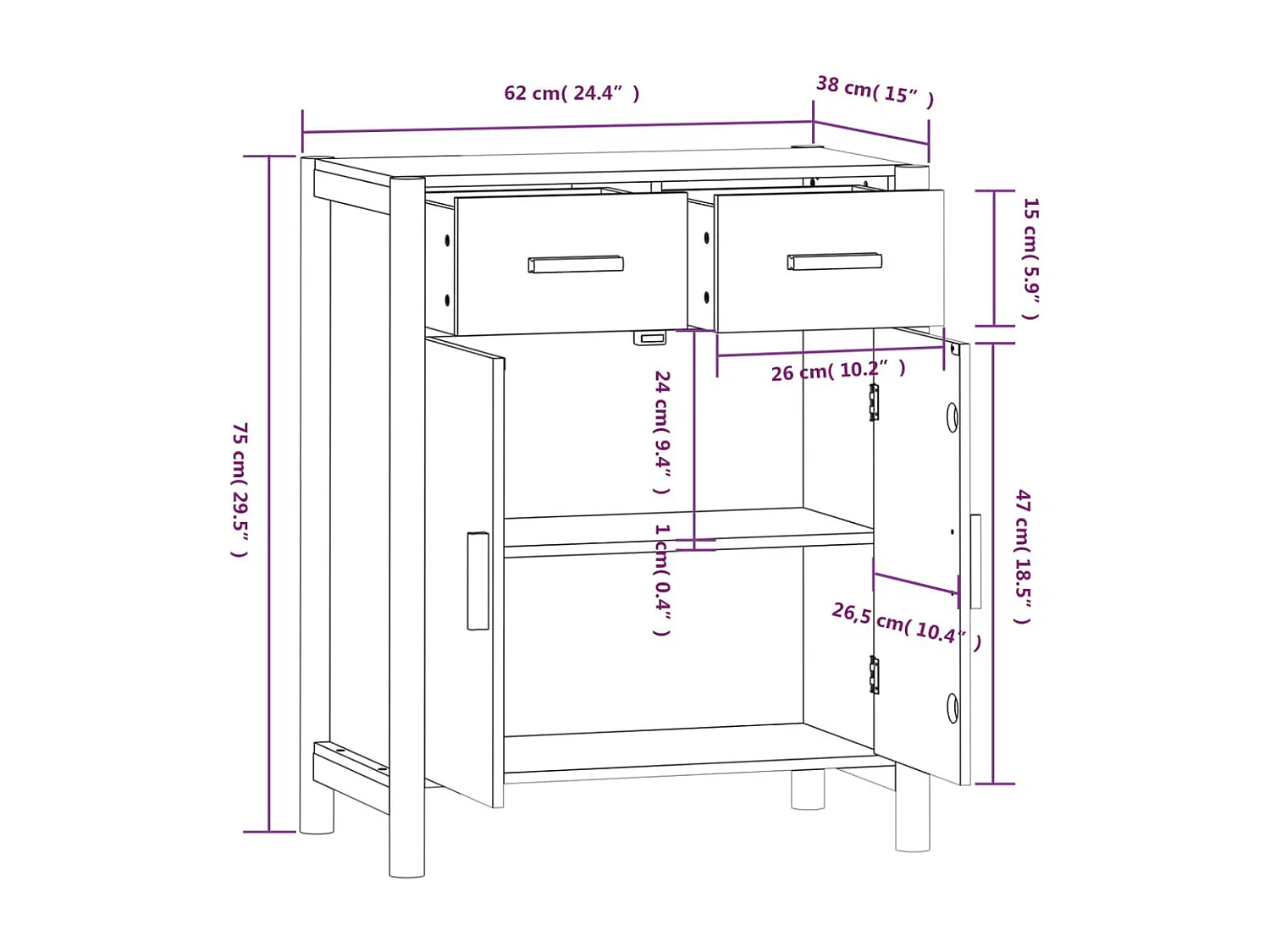 Aparador buffet cómoda mueble mueble de almacenaje organizador cocina salón salón 62 x 38 x 75 cm madera contrachapada blanco 02_0030379