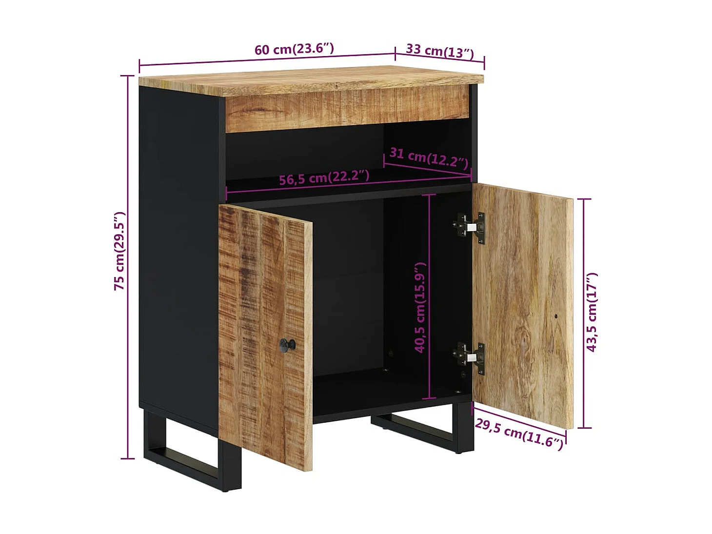 Credenza cassettiera mobile contenitore organizer cucina soggiorno soggiorno con 2 ante 60 x 33 x 75 cm legno massello di mango marrone 02_0029728