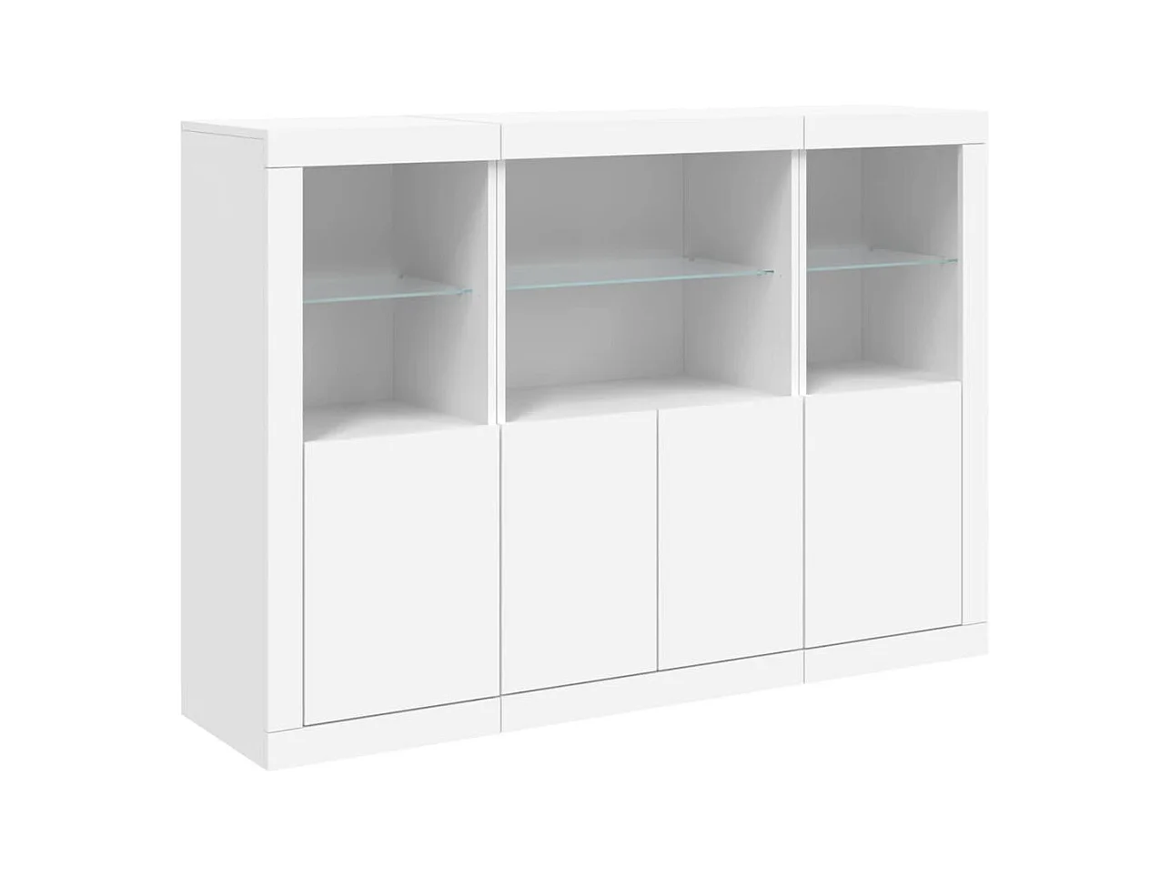 Aparador Aparador Cómoda Gabinete Unidad de Almacenamiento Organizador Cocina Sala de Estar con Luces LED 3 Piezas Madera de Ingeniería Blanca 02_0037195