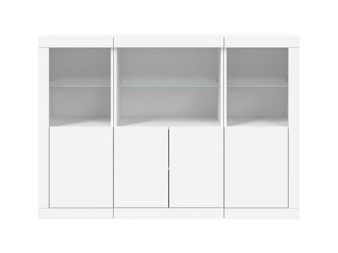 Aparador Aparador Cómoda Gabinete Unidad de Almacenamiento Organizador Cocina Sala de Estar con Luces LED 3 Piezas Madera de Ingeniería Blanca 02_0037195