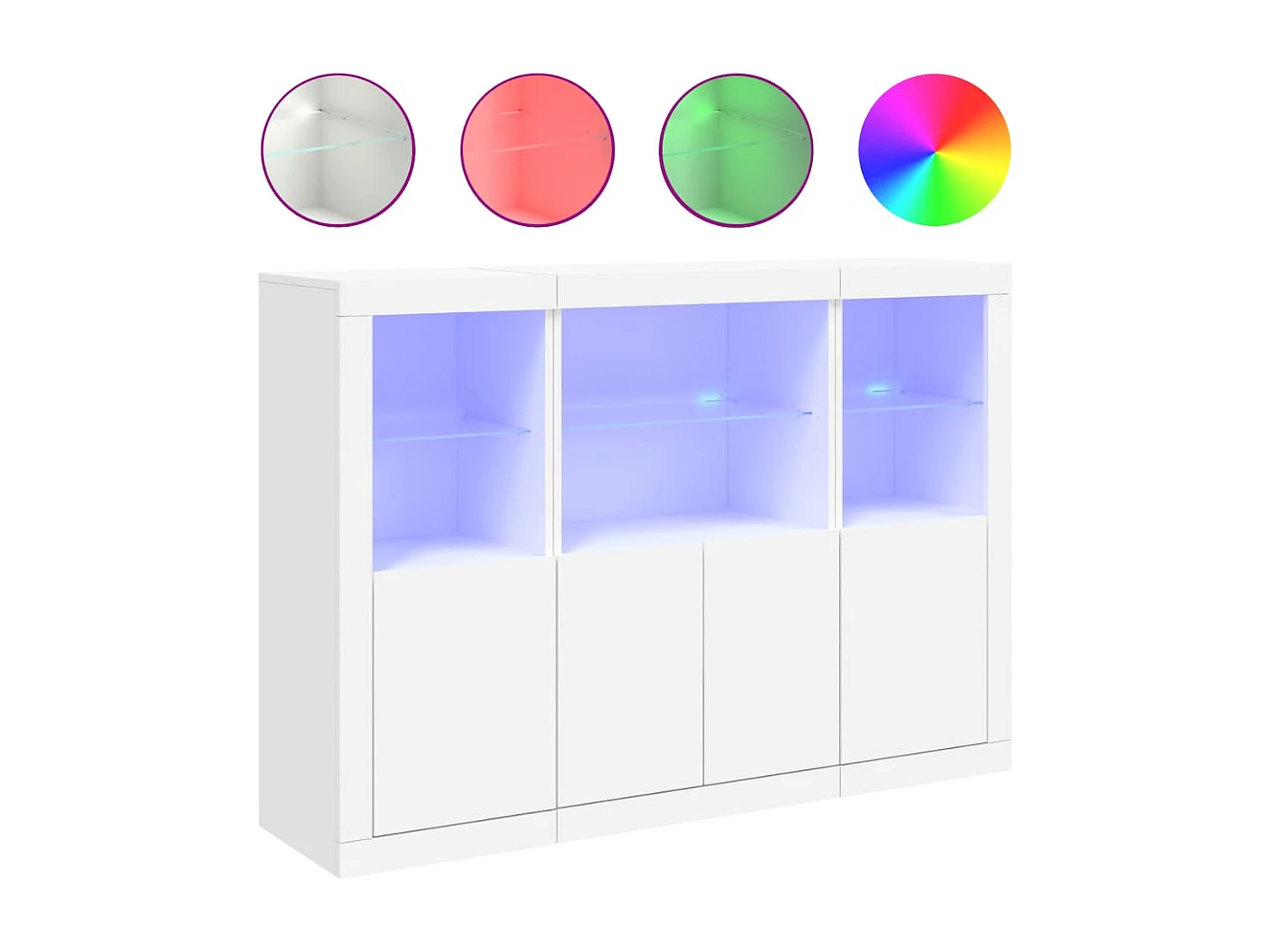 Aparador Aparador Cómoda Gabinete Unidad de Almacenamiento Organizador Cocina Sala de Estar con Luces LED 3 Piezas Madera de Ingeniería Blanca 02_0037195