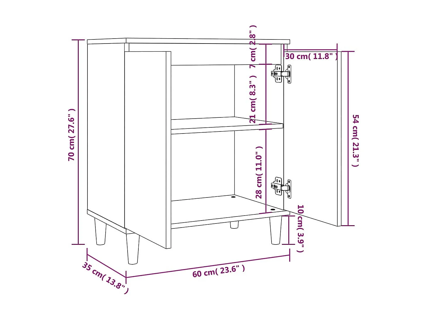 Buffet aparador cômoda armário unidade de armazenamento organizador cozinha sala sala 60 x 35 x 70 cm madeira trabalhada marrom 02_0030985