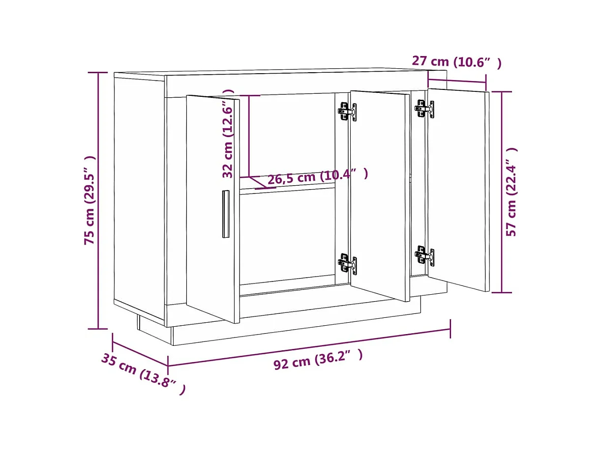 Credenza buffet cassettiera mobile contenitore organizer cucina soggiorno salonsonoma 92 x 35 x 75 cm pannelli compositi grigio 02_0036558